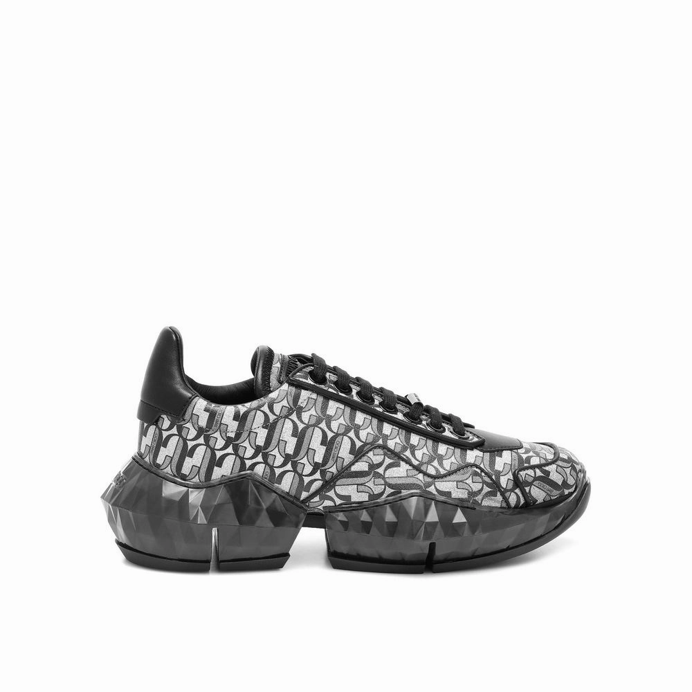 Jimmy Choo Diamond JC Monogram Glitter Leather Women's Sneakers Cushioned Memory Foam