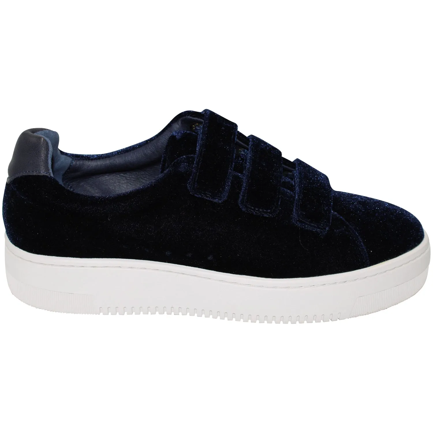 Recycled Fiber Upper Sandro Paris Velcro Low Top Sneakers in Navy Blue Velvet