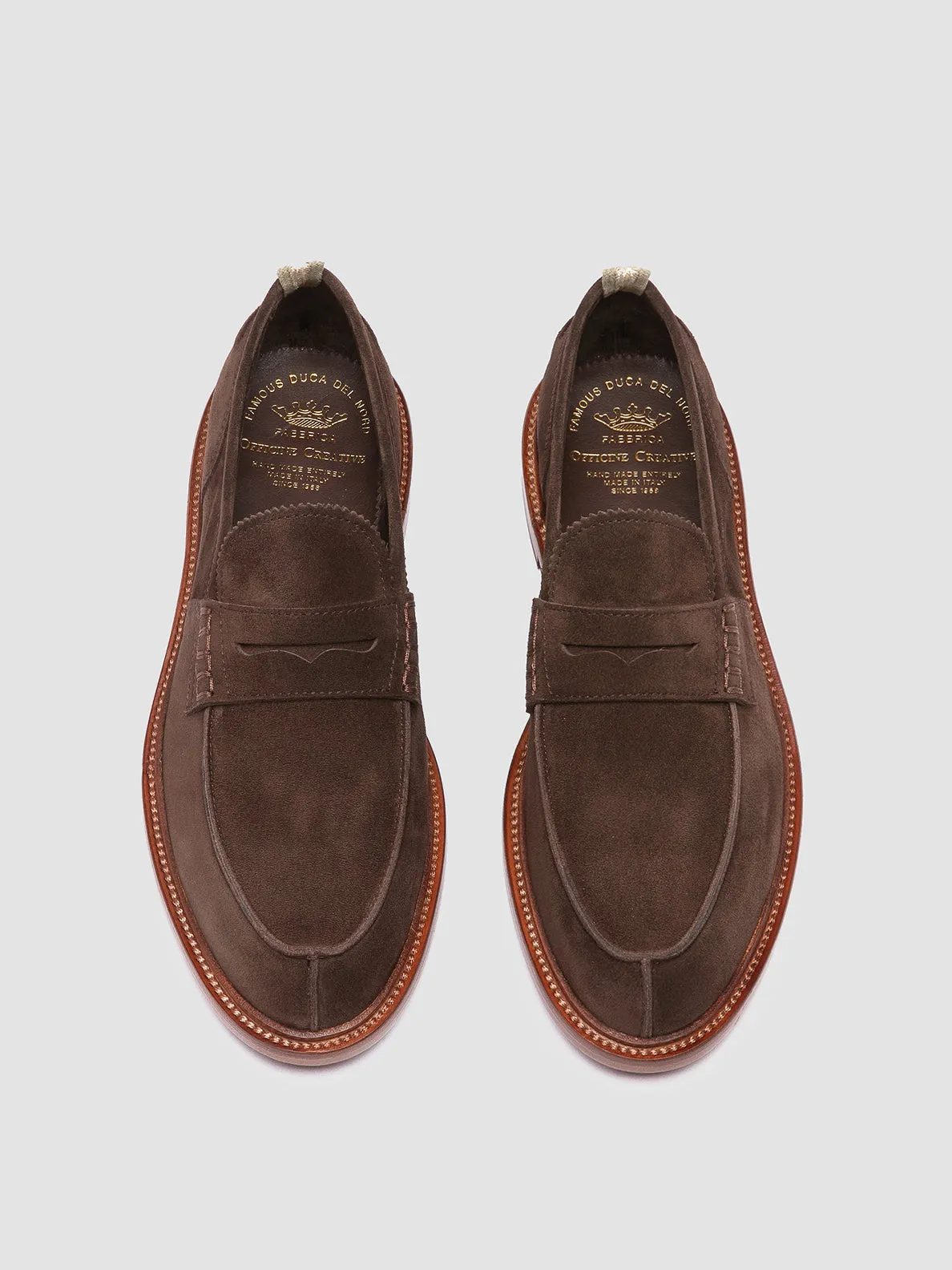 SAX 001 - Dark Brown Suede Penny Loafers Sole Firm Casual Elegance