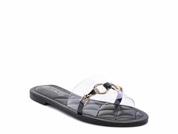 Versatile Footwear Style SCOTH -  Clear Buckled Quilted Slides / Flat sandals for women