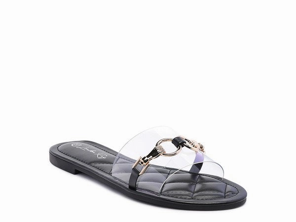 SCOTH -  Clear Buckled Quilted Slides / Flat sandals for women Easy to Wear Arch Care