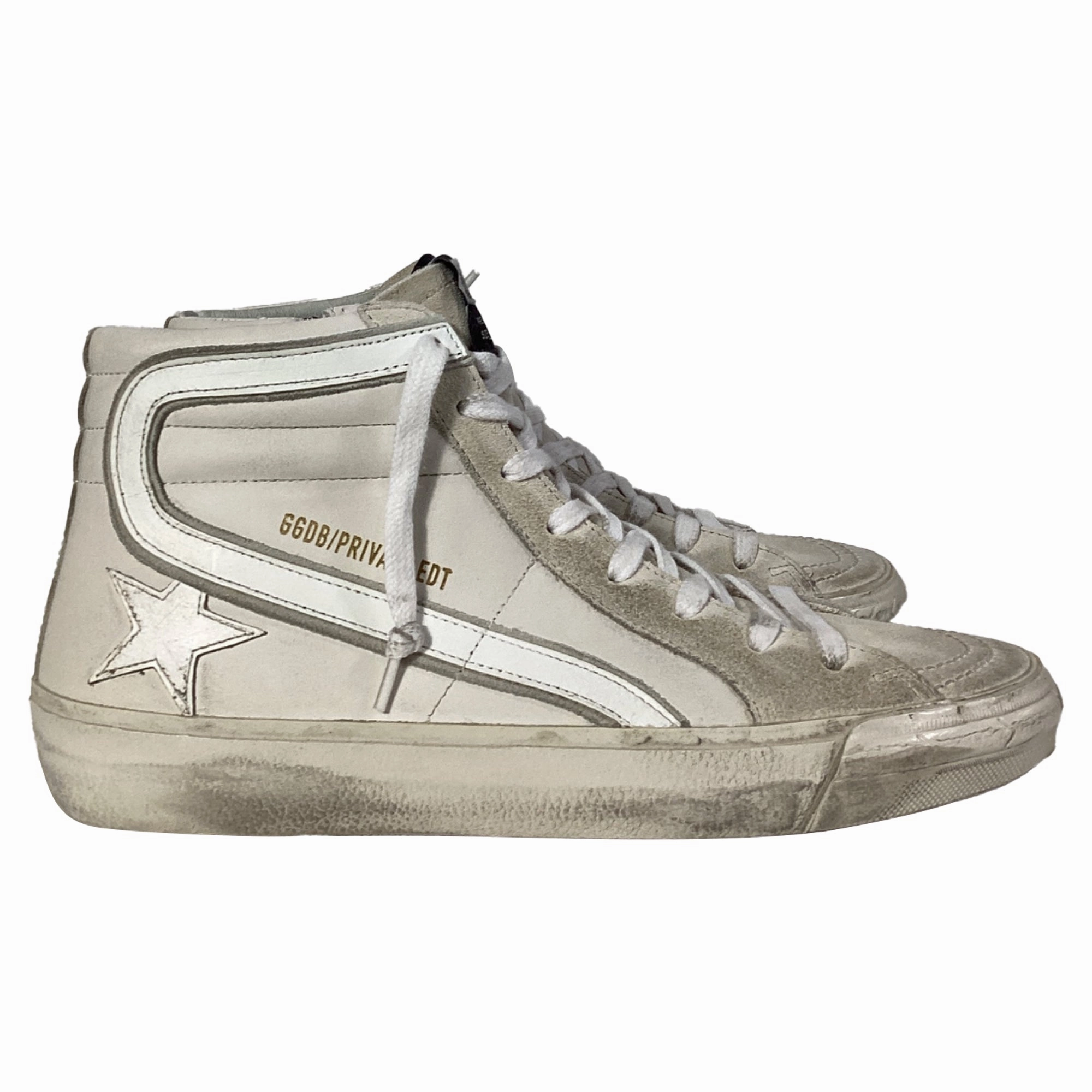 Golden Goose Slide Classic High-Top Sneakers in White Leather and Suede Plush Fit