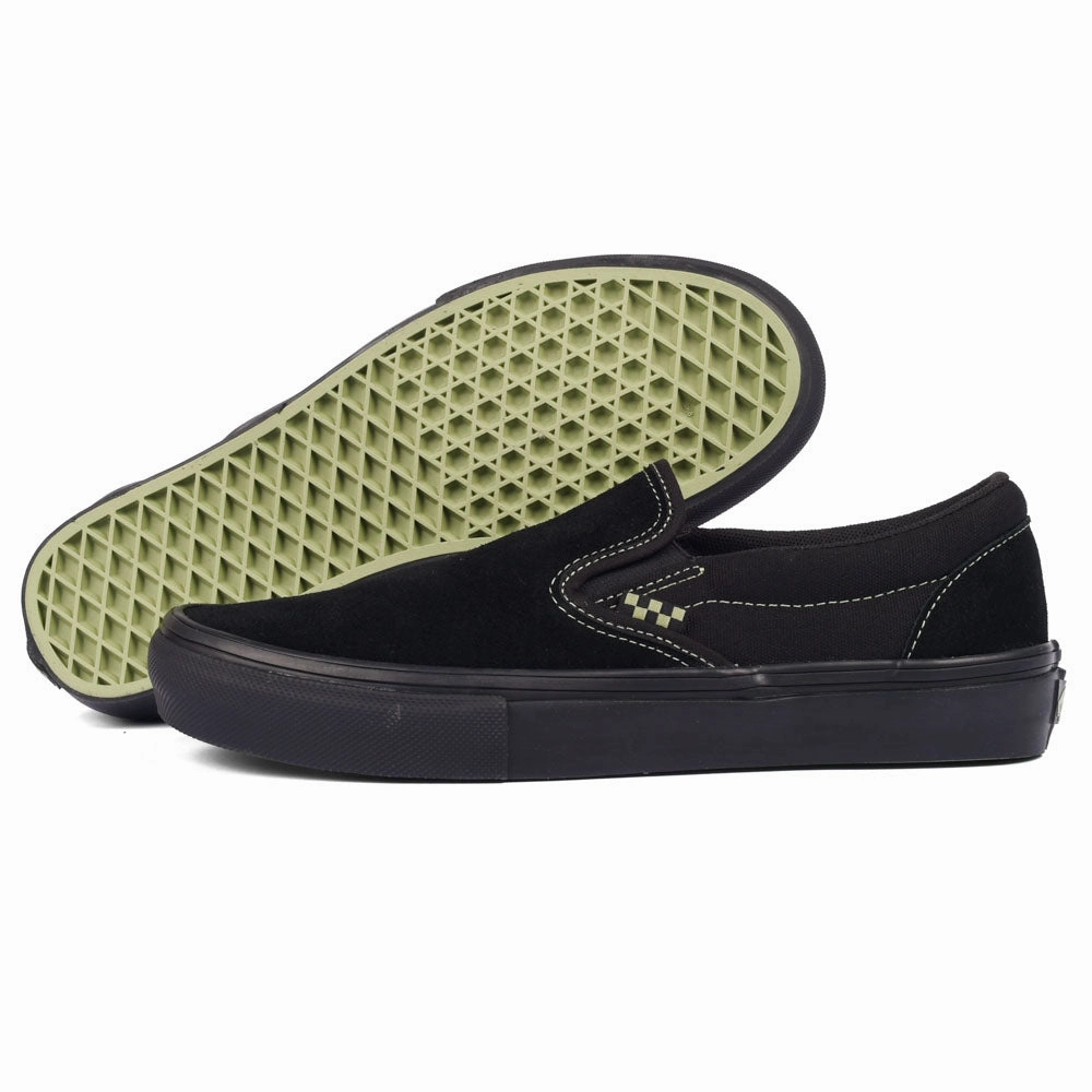 Vans - Skate Slip-On (Black/Olive Green) Odor Free