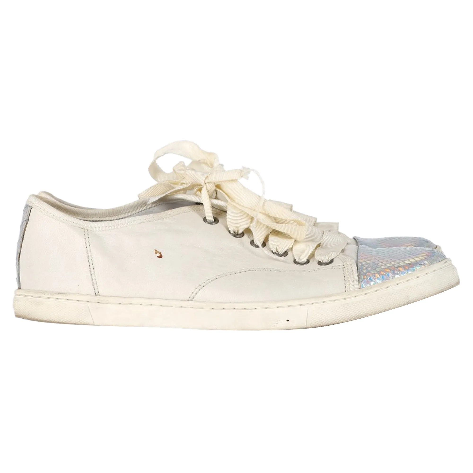 Dual Density neutral support Lanvin Snakeskin-Effect Cap Toe Sneakers in White Leather