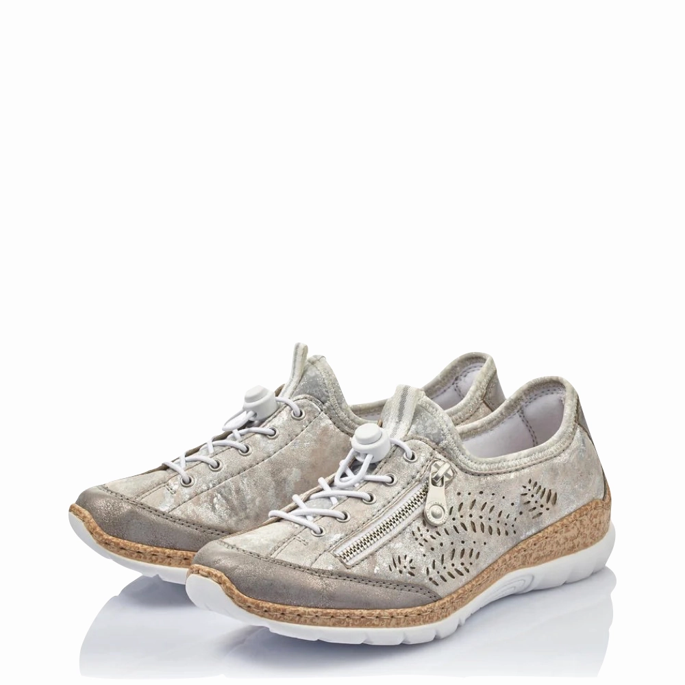 Rieker Women's Nikita K6 Bungee Side Zip Sneaker in Grey Eco Friendly Footwear SweatWicking