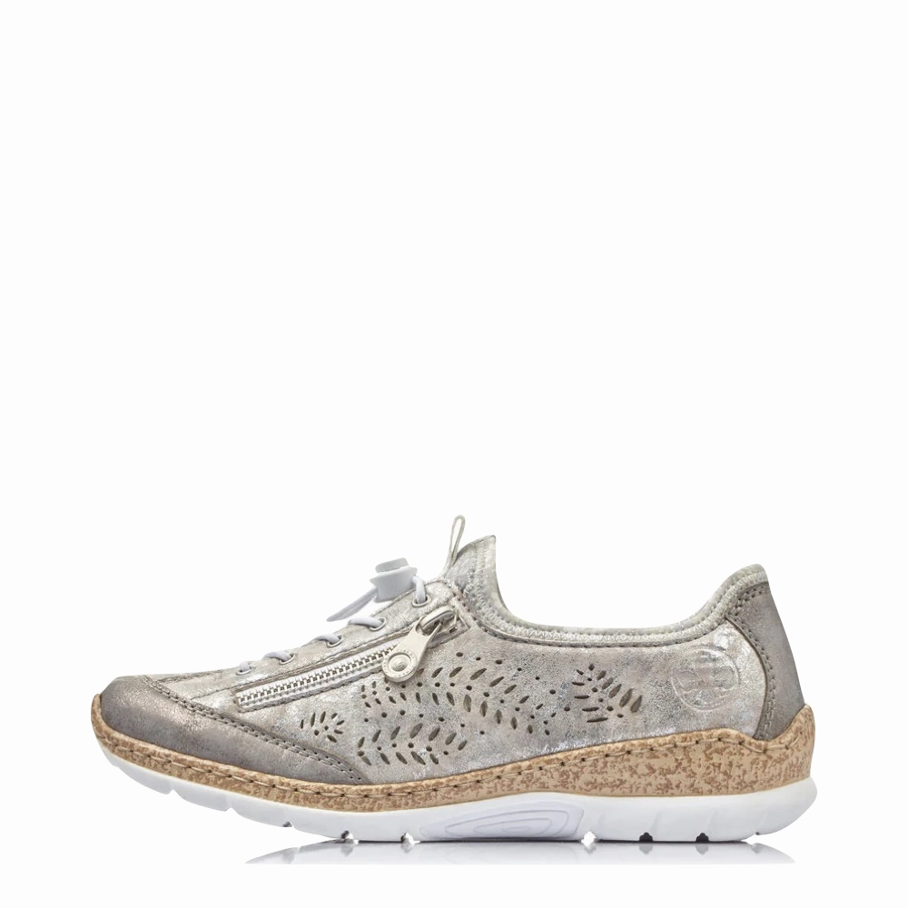 Rieker Women's Nikita K6 Bungee Side Zip Sneaker in Grey Wave Step