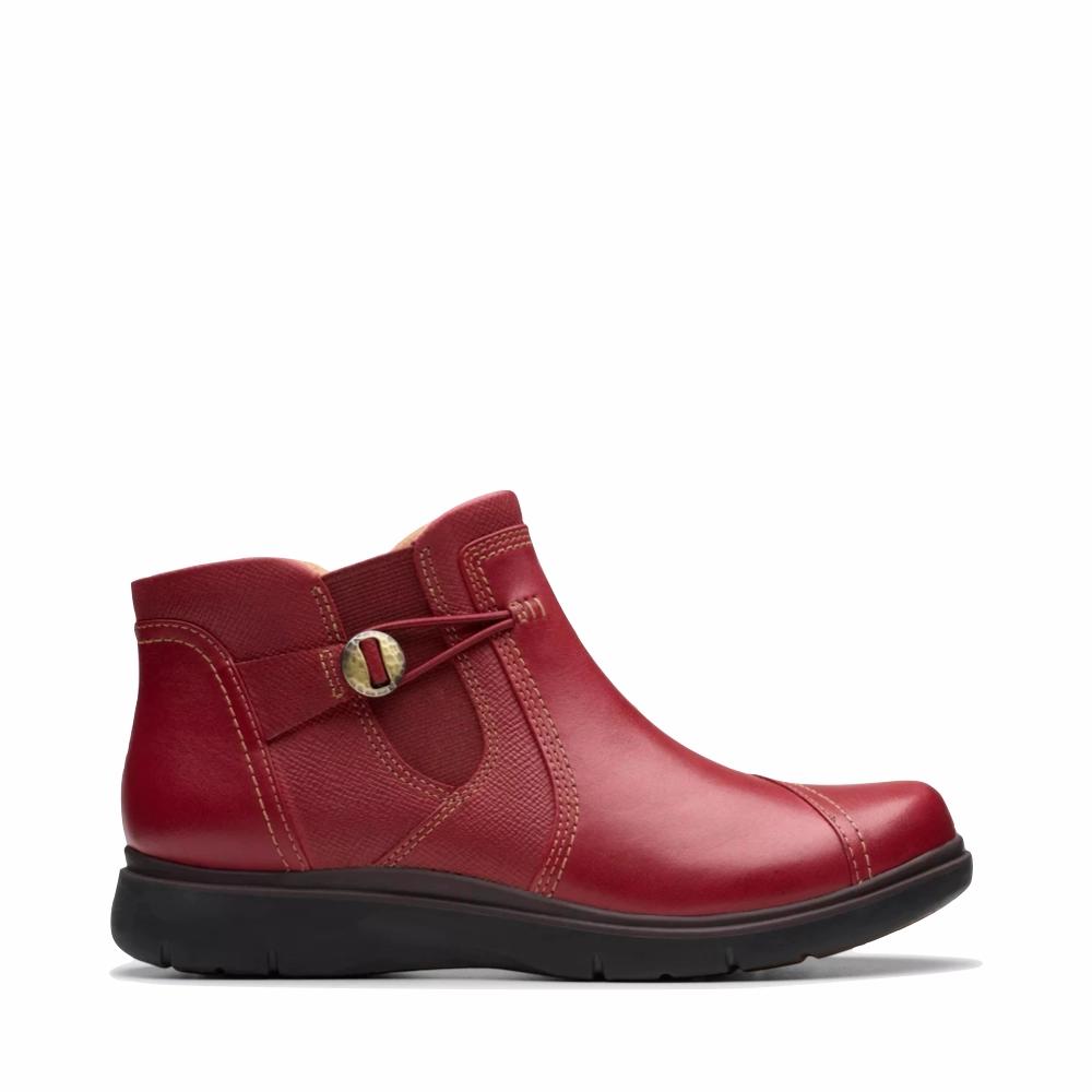 Light duty Clarks Women's Certina Joy Leather Side Zip Ankle Boot in Red