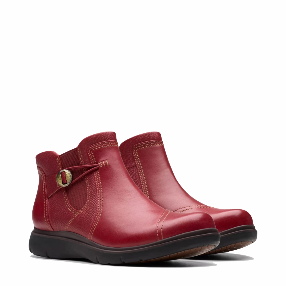 Leather   upper Clarks Women's Certina Joy Leather Side Zip Ankle Boot in Red
