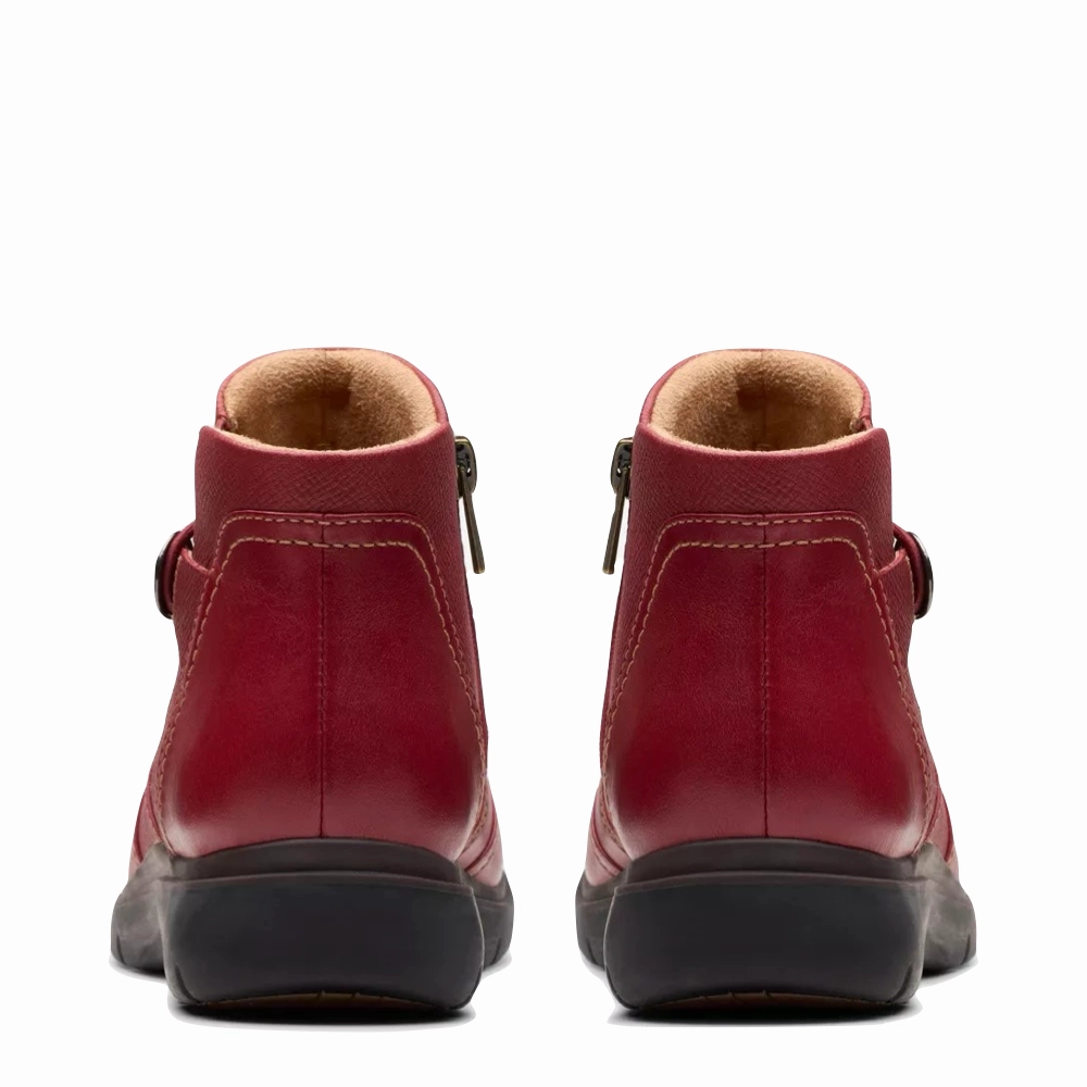 Clarks Women's Certina Joy Leather Side Zip Ankle Boot in Red No Tie Fit Summer Pick