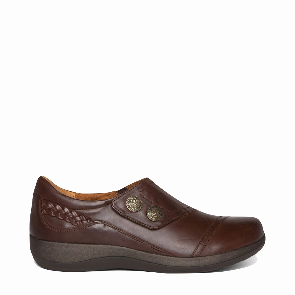 Aetrex Women's Karina Slip On in Brown Vegan Friendly Materials Minimal Weight