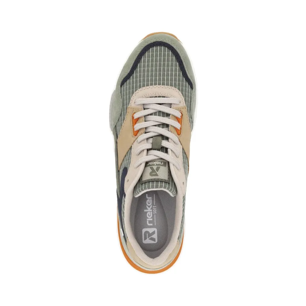 Rieker Men's Justus 02 Sneaker in Pistachio/Pazific/Olive Stroll Shoes Airport Walk