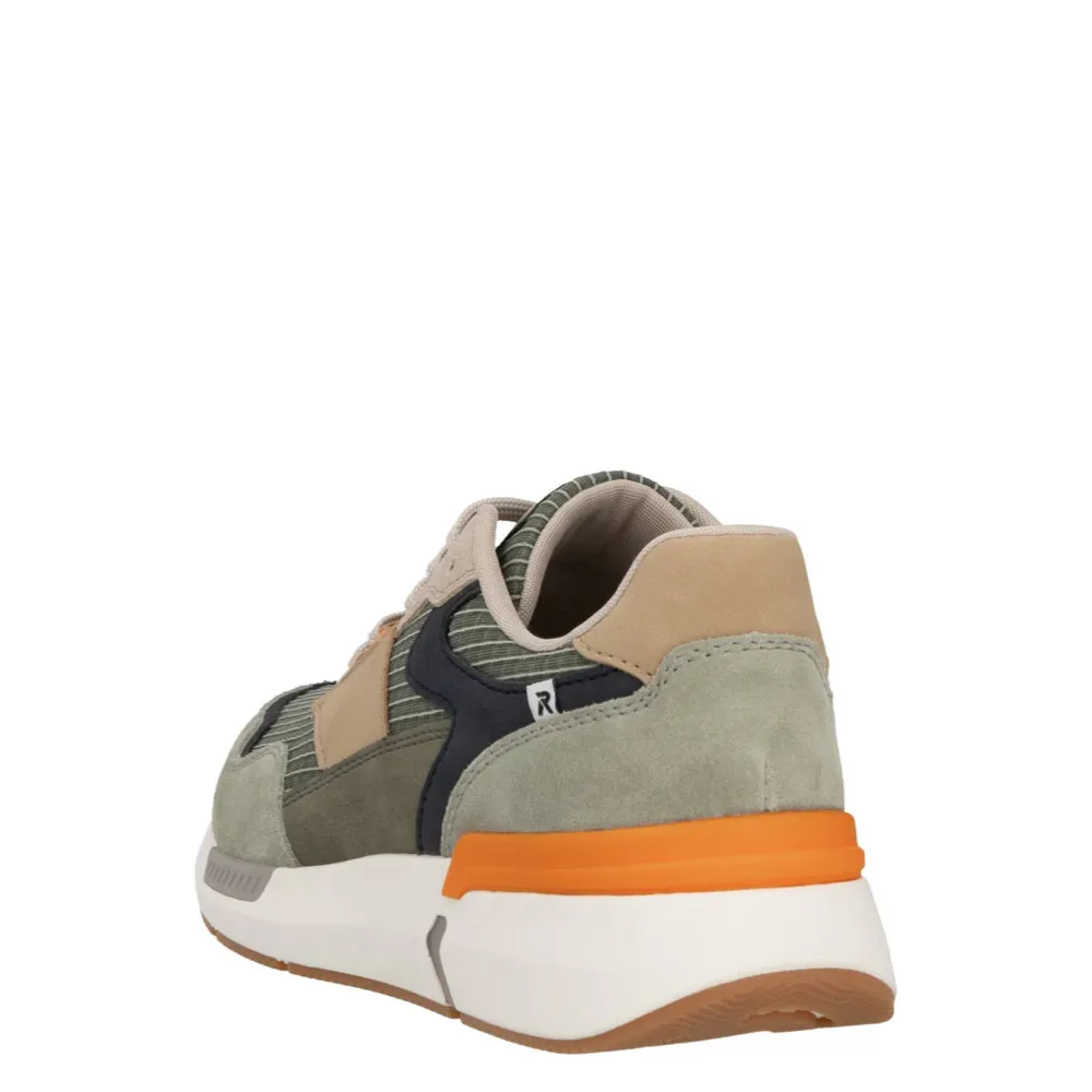 City Edge Adult Wear Rieker Men's Justus 02 Sneaker in Pistachio/Pazific/Olive