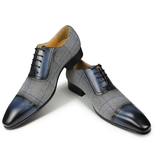Azzuro - Blue Woven Luxury Men's Business Cap Toe Oxford Dress Shoes Durable Design Business Look