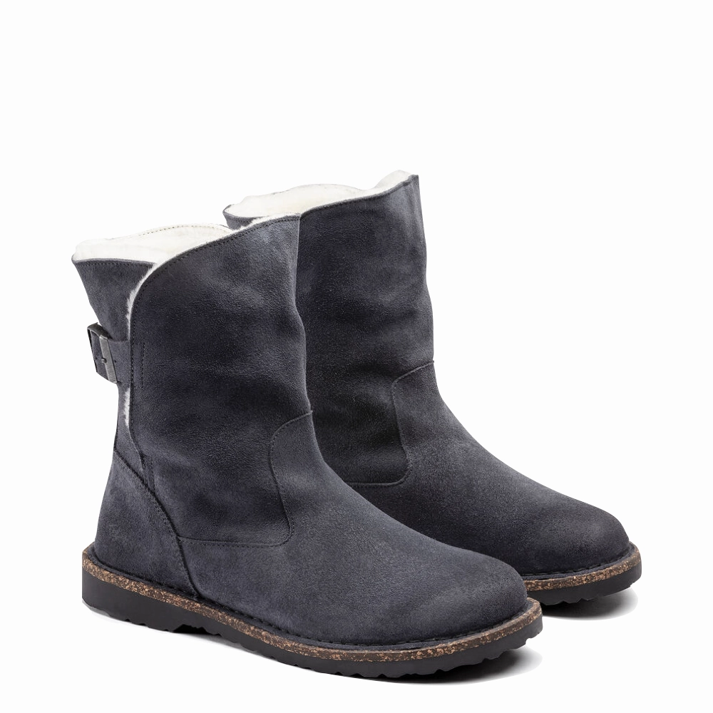 Stand Long Birkenstock Uppsala Shearling Suede Leather Pull On Boot in Graphite