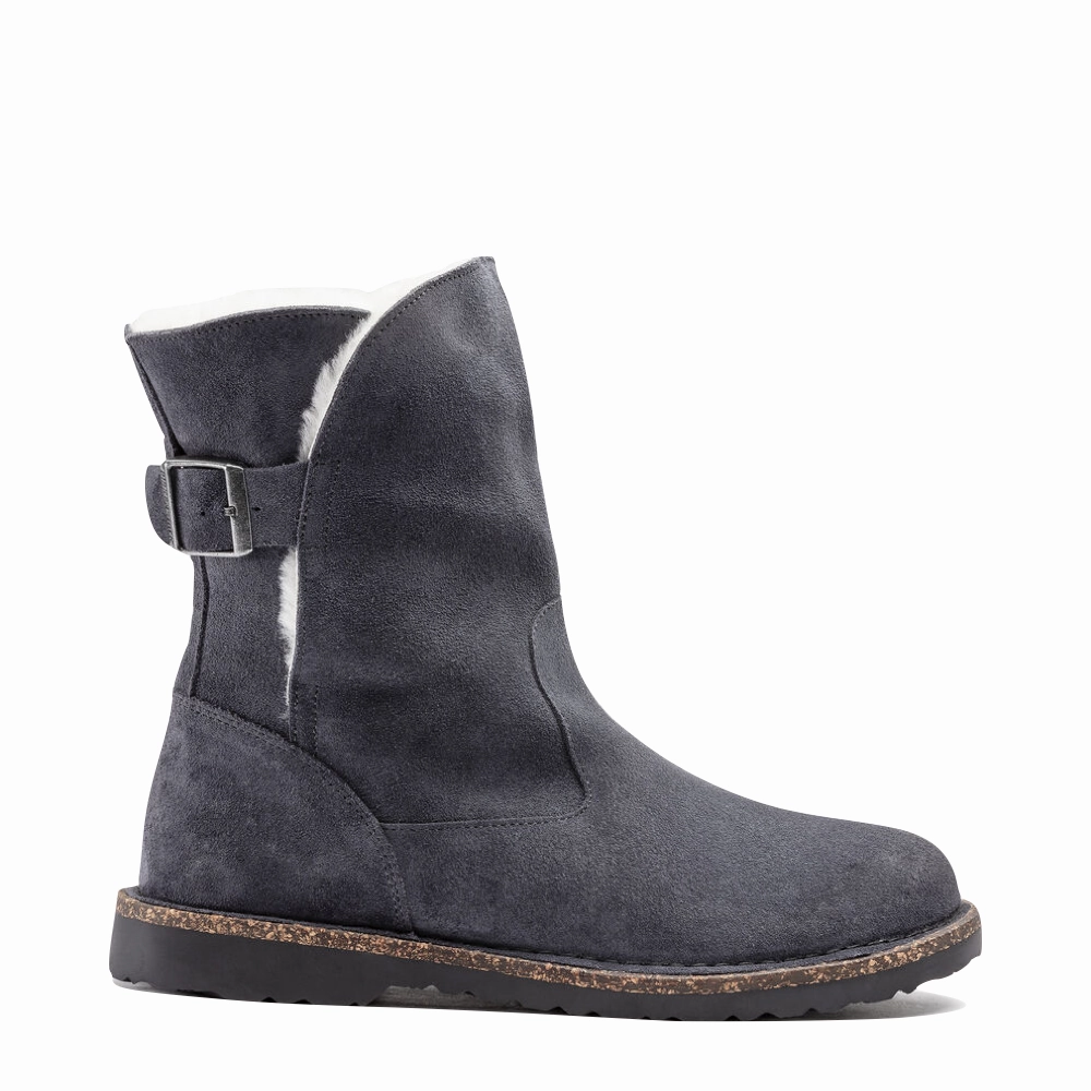 Pull Tab Soft Landing Birkenstock Uppsala Shearling Suede Leather Pull On Boot in Graphite