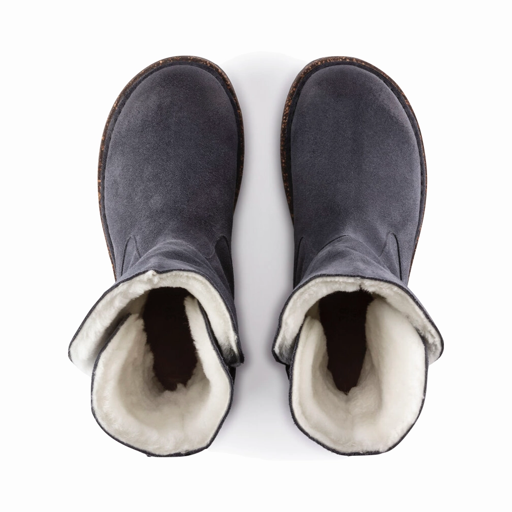 Birkenstock Uppsala Shearling Suede Leather Pull On Boot in Graphite Feet Support