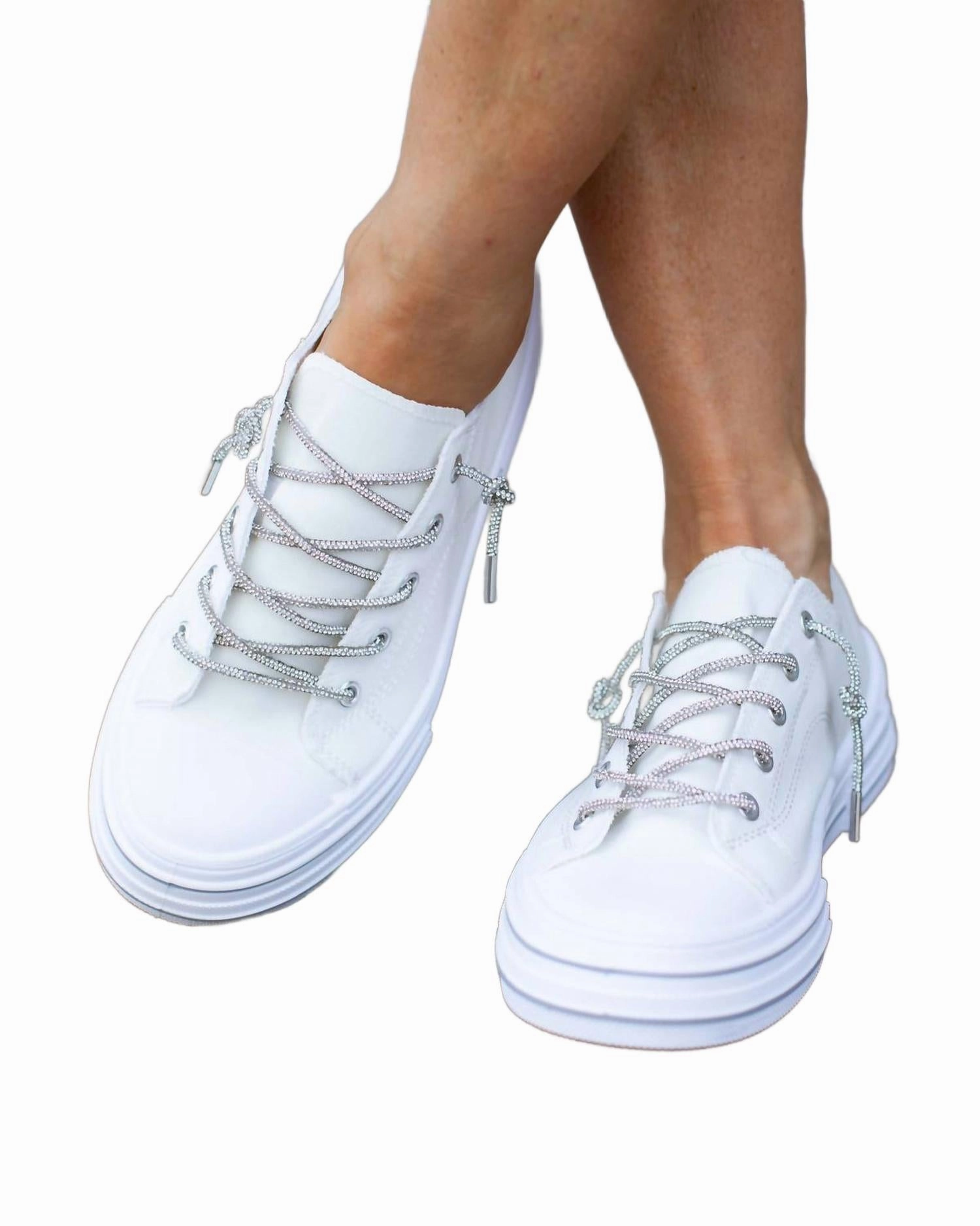 Women's Glitter Sneakers In White Go Further Comfort Panel