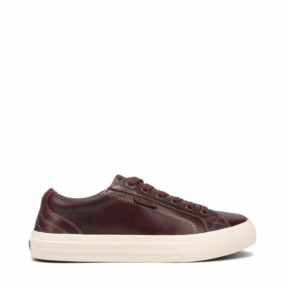 Flat Form Tread Pattern Taos Women's Plim Soul Lux Leather Sneaker in Merlot