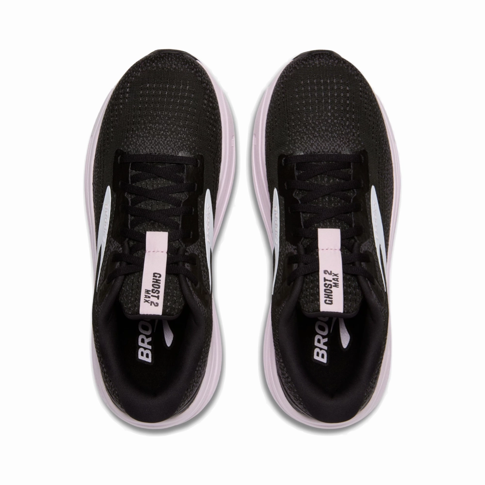 Soft Move Motion Grip Brooks Women's Ghost Max 2 Sneaker in Black/White/Orchid Ice