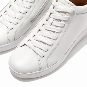 Women's Rally High Top Lace-Up Leather Sneaker With Zipper In White Shock Base Contoured Foot Arch