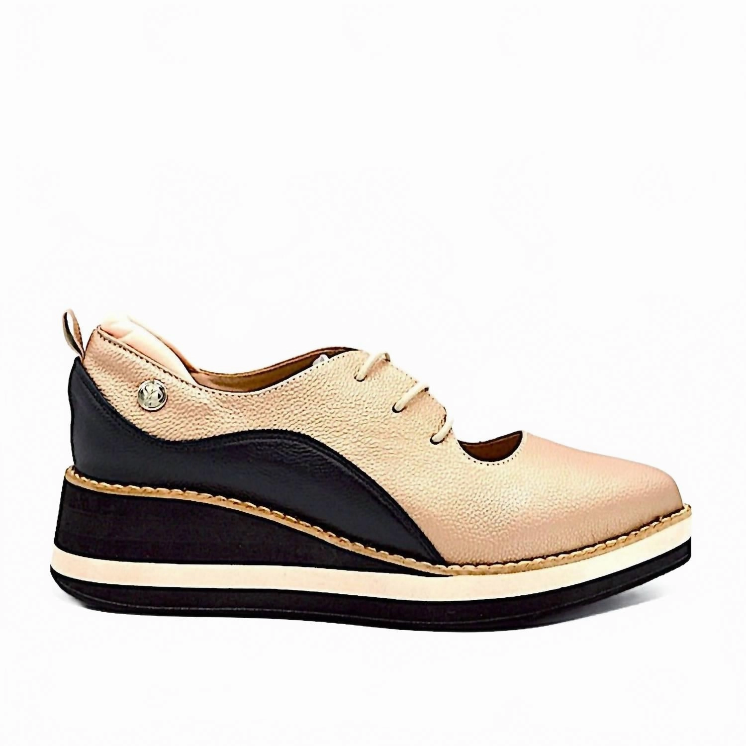 Women's Tempo Oxford Shoes In Rosegold/black Leather Easy Footwear Outsole Grip