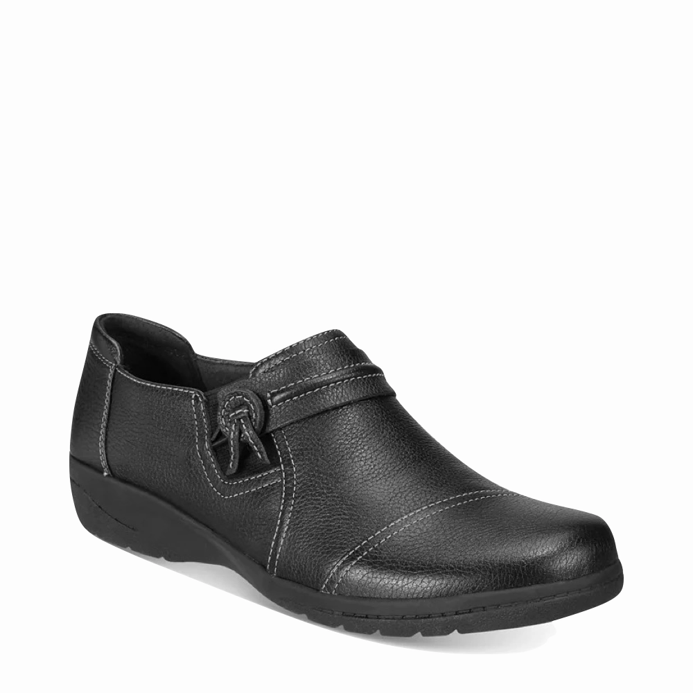 Clarks Women's Cheyn Madi Leather Slip On in Black Sunny Walk Responsive cushioning