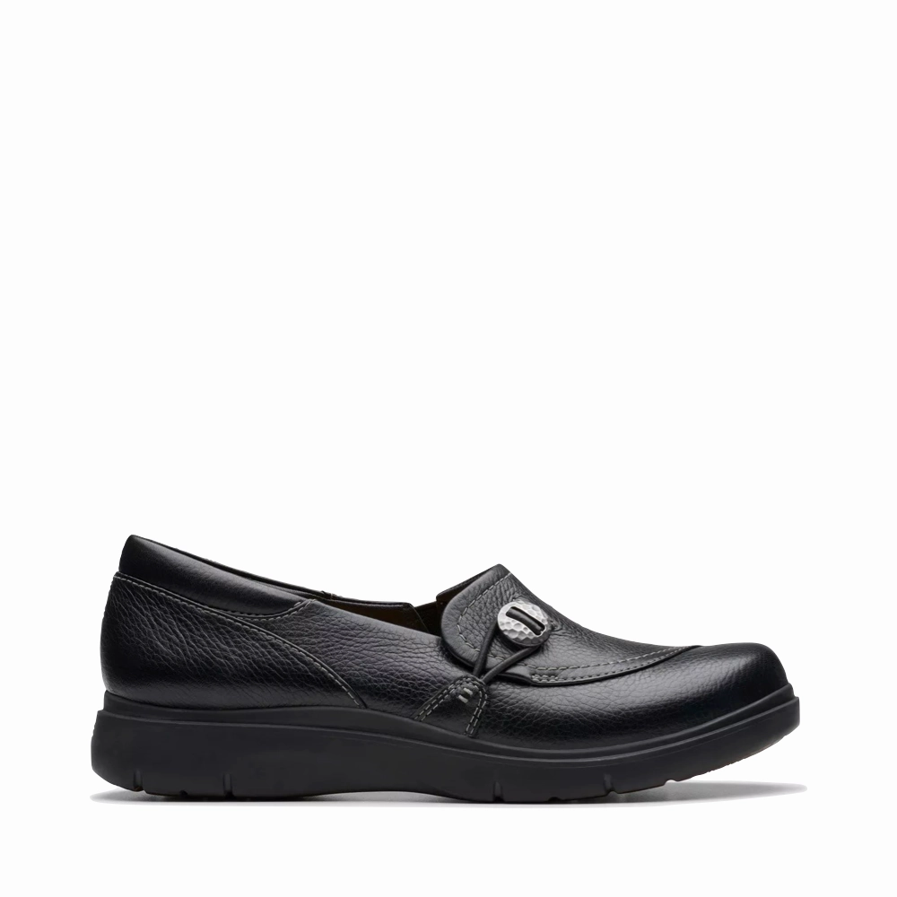 Clarks Women's Certina Ease Leather Loafer in Black indoor mode Beach Path