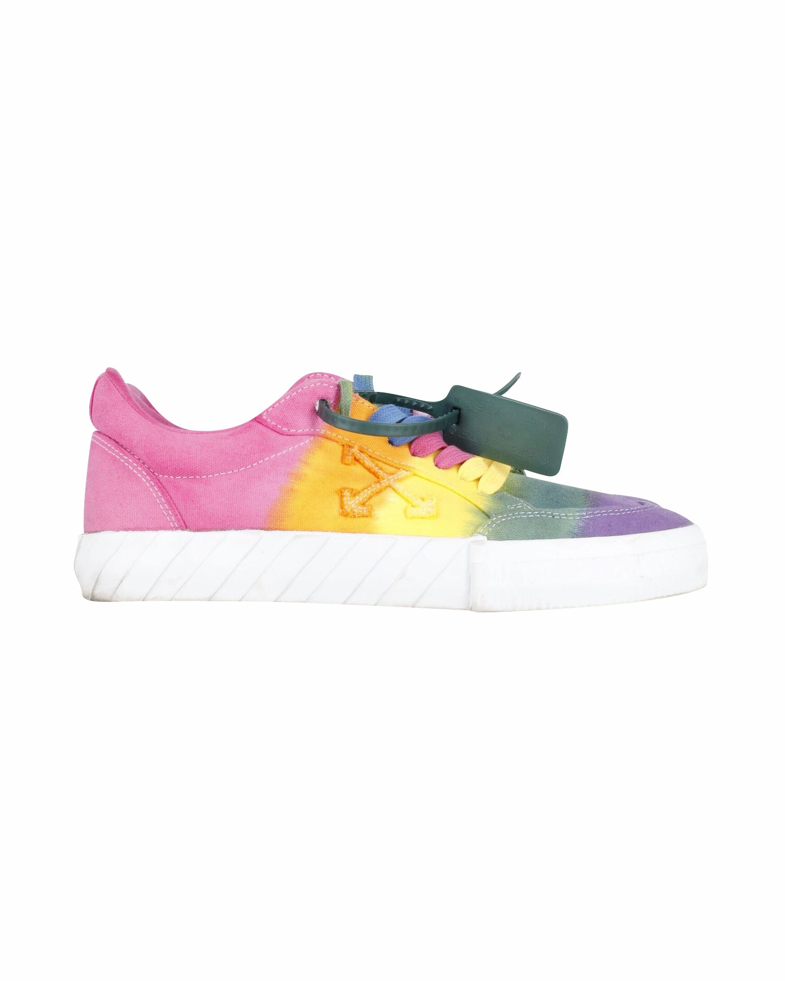 Off White Low Vulcanized Rainbow Sneakers in Multicolor Canvas Adjustable Strap Lock Energy Bounce