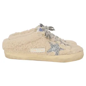 EVA sole Golden Goose Superstar Sabot Distressed Glittered Shearling Slip-On Sneakers in White Wool