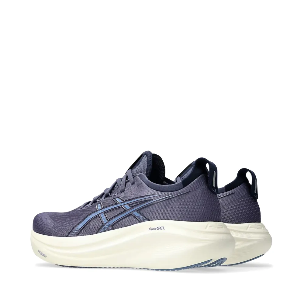 Thermoregulating Lining Fast Walk Asics Men's Gel-Nimbus 27 Sneaker in Indigo Fog/Denim Blue