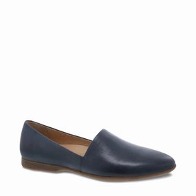 Dansko Women's Larisa Leather Flat Slip On Loafer in Navy School Run
