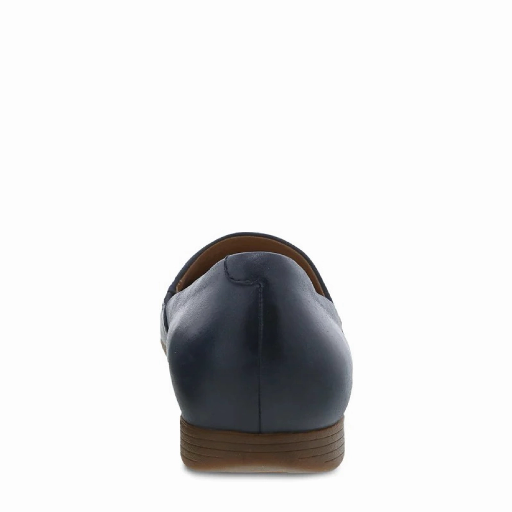 Dansko Women's Larisa Leather Flat Slip On Loafer in Navy Field Jog