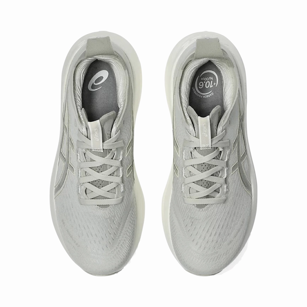 Asics Women's Gel Nimbus 27 Sneaker in Lake Grey/White Sage Relaxed Cushion