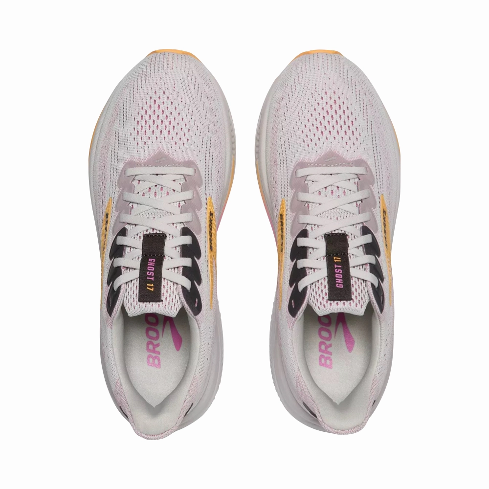 Neutral Gear Comfy Interior Brooks Women's Ghost 17 Sneaker in Oyster/Apricot/Pink