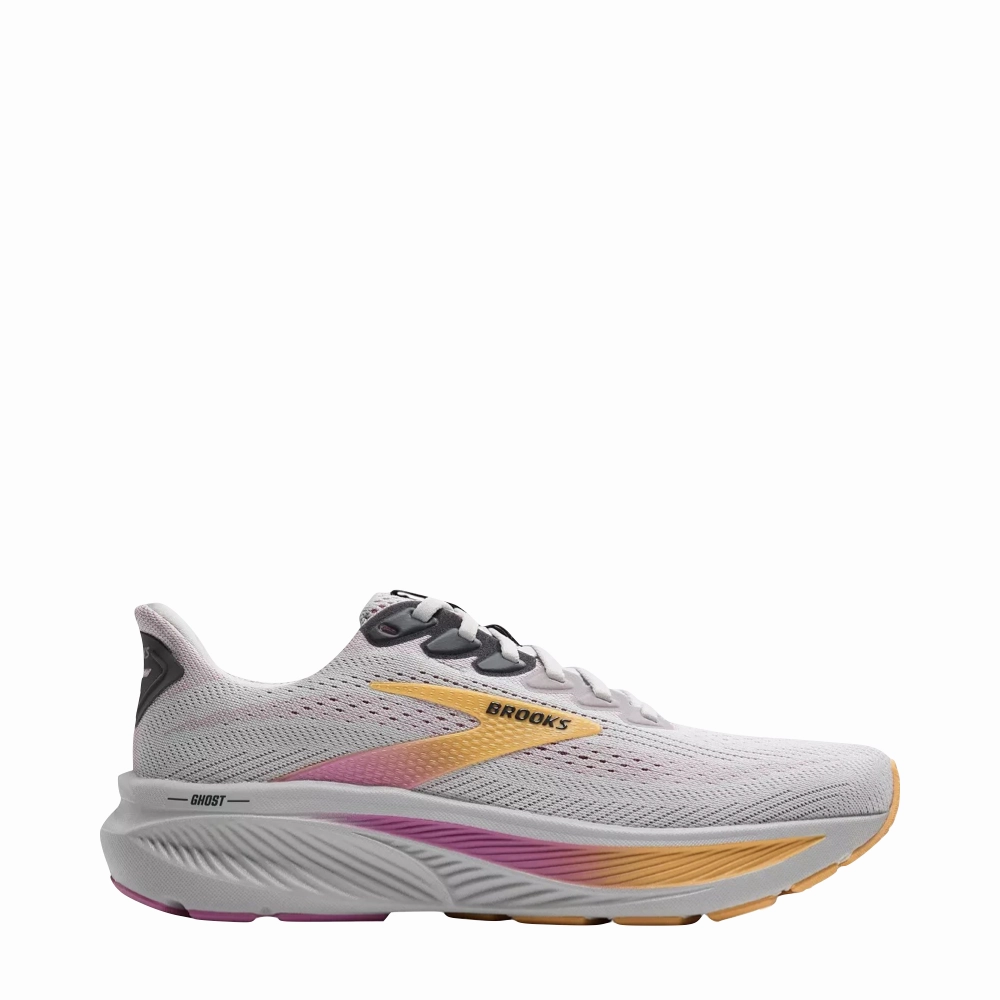 Smooth ride Ease Motion Brooks Women's Ghost 17 Sneaker in Oyster/Apricot/Pink