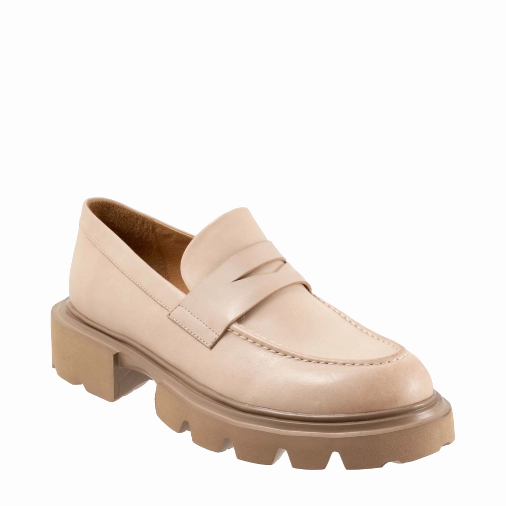 EOS Footwear Women's Ade Penny Leather Loafer in Birch Beige Moist Dry