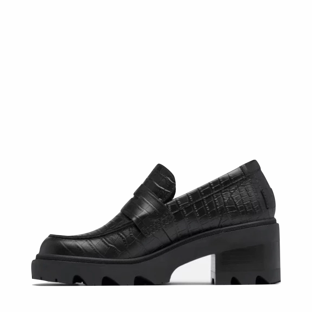 Sorel Women's Joan Now City Leather Heeled Loafer in Black City Utility