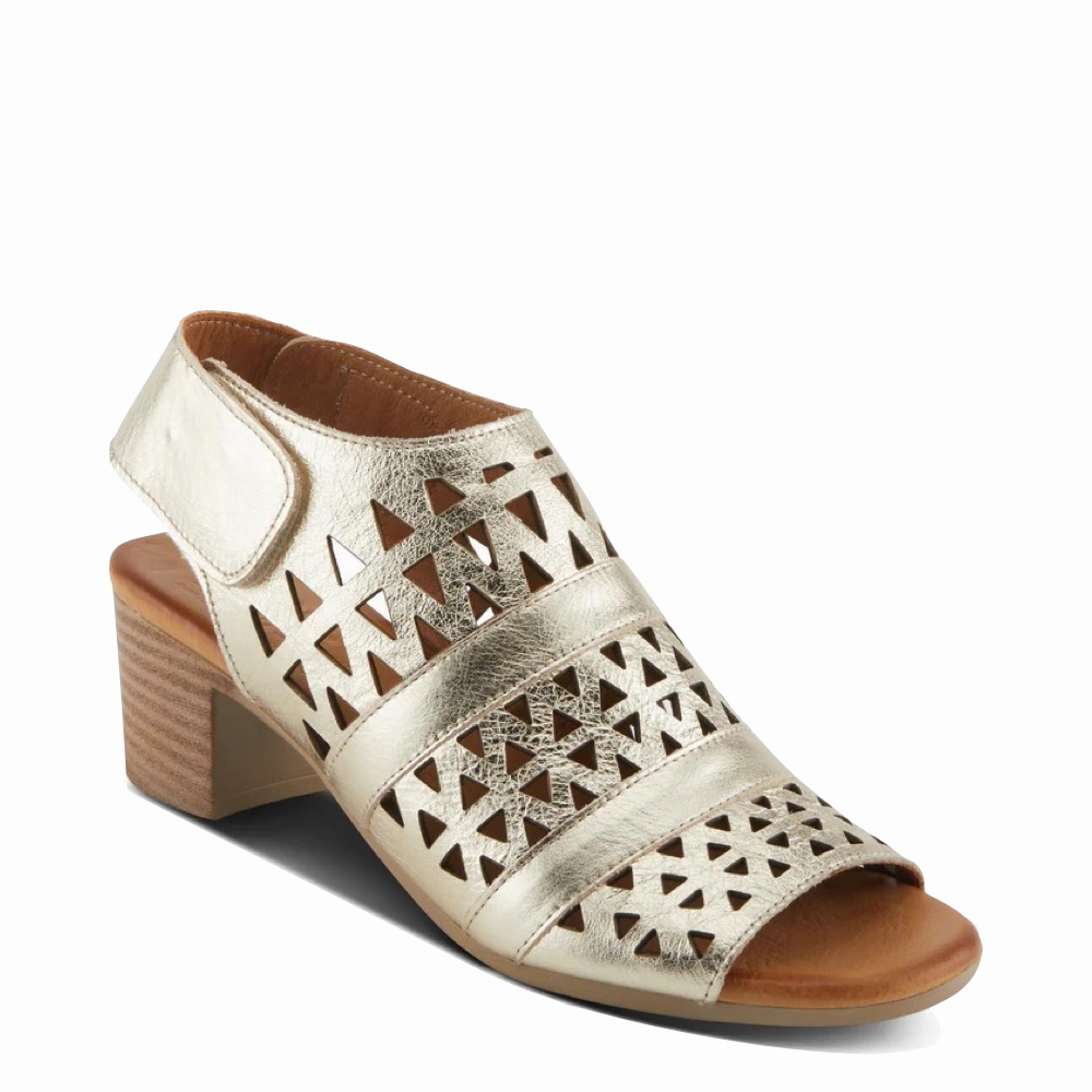Spring Step Women's Dorotha Heeled Sandal in Gold breathable socks