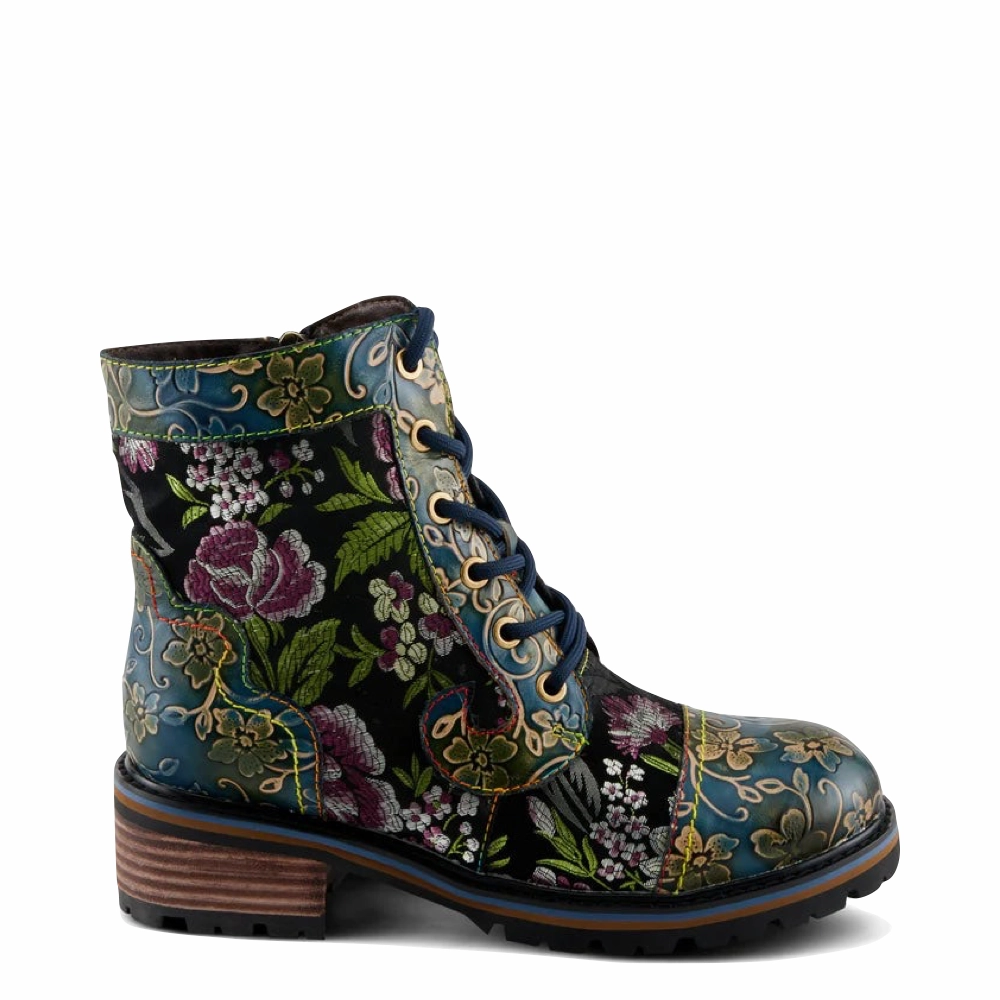 Spring Step Women's Fantastic Leather Floral Print Boot in Blue Multi simple details Quick Outing