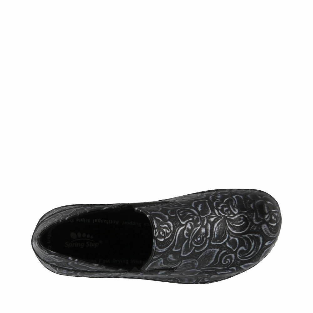 Flat Sole Indoor style Spring Step Women's Manila Slip Resistant Slip On in Black
