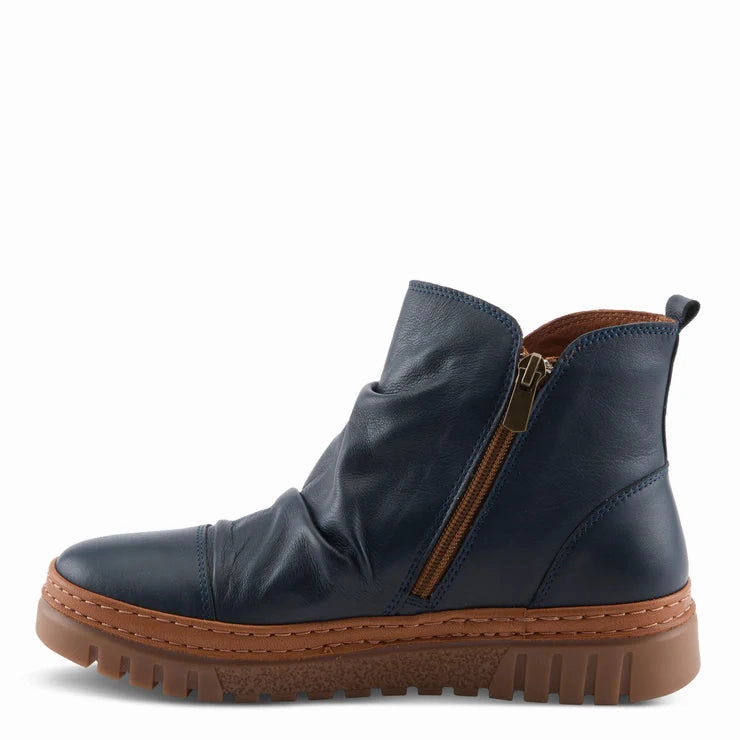 Spring Step Women's VanDis Low Leather Zip Boot in Navy Work Jog Minimal Pressure