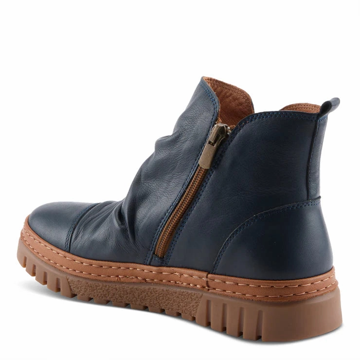 Spring Step Women's VanDis Low Leather Zip Boot in Navy Travel Essential