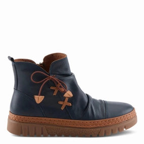 Stride Ready Fresh Tone Spring Step Women's VanDis Low Leather Zip Boot in Navy