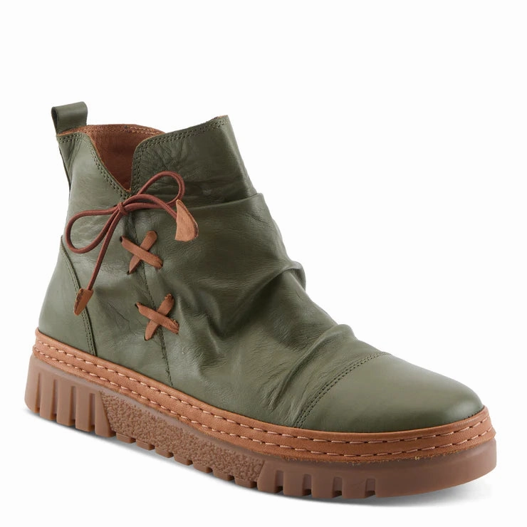 Spring Step Women's VanDis Low Leather Zip Boot in Olive Daylong Use Foot Shape