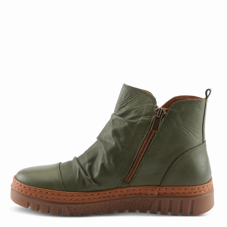Spring Step Women's VanDis Low Leather Zip Boot in Olive Cushion Sole