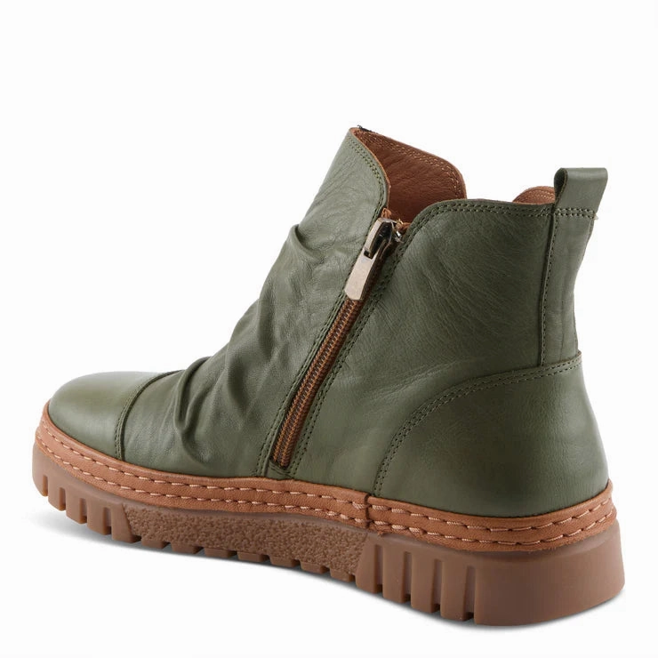 Spring Step Women's VanDis Low Leather Zip Boot in Olive Modern Appeal Chill Fit
