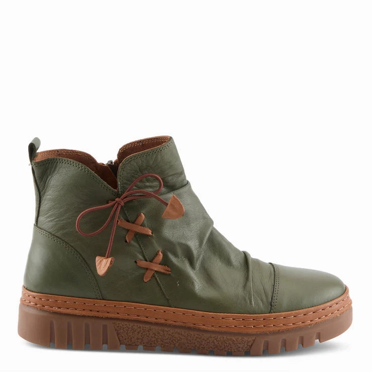 Snow Path Spring Step Women's VanDis Low Leather Zip Boot in Olive