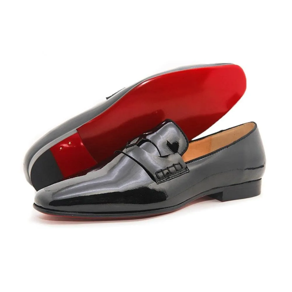 JSM - Luxury Glossy Red bottom leather loafers for men Mark Proof Structured Feel