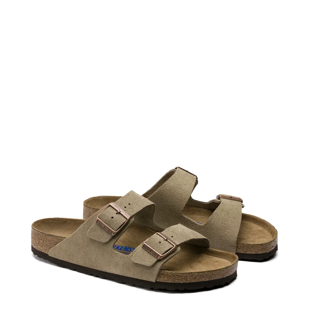 Stay Cool Birkenstock Arizona Suede Soft Footbed Sandal in Taupe