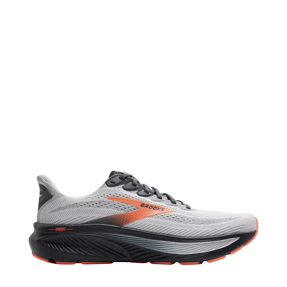 Brooks Men's Ghost 17 Sneaker in Oyster Mushroom/Orange/Ebony Easy Flow Travel Ready